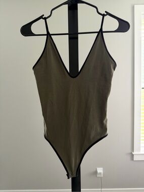 Express Olive Green One-Piece Bodysuit with Black Trim
